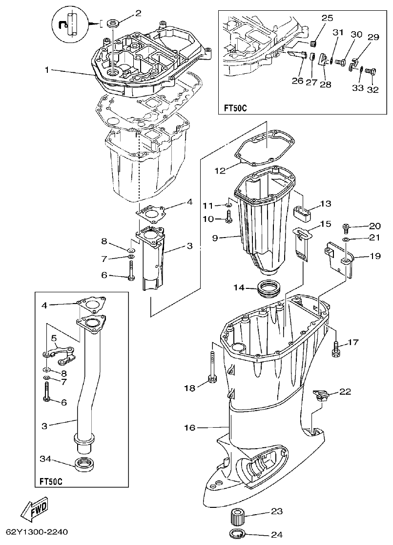 Yamaha FT50C UPPER CASING parts diagram